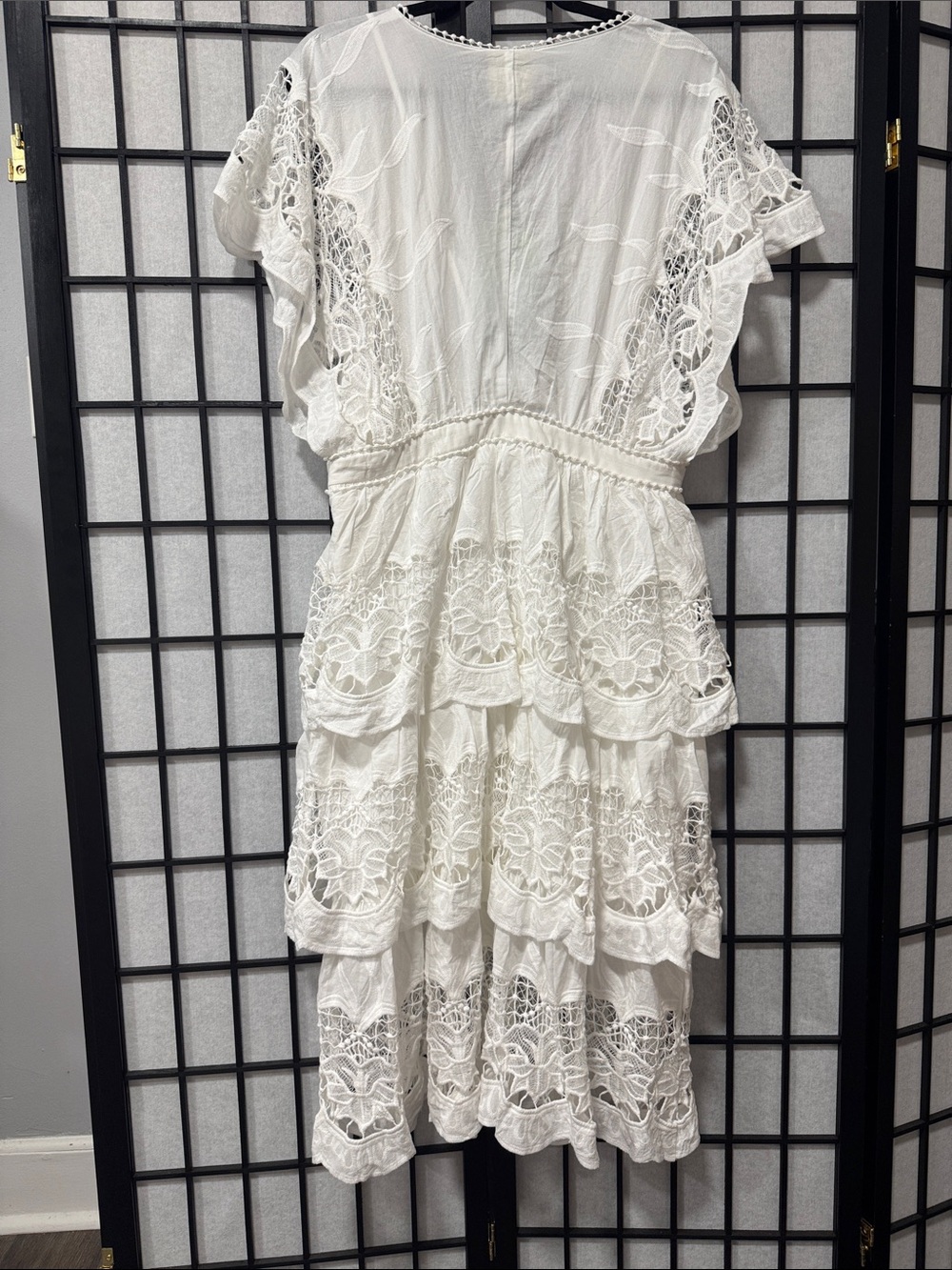 πΏβ¨ FARM Rio size L Off-White Richelieu Midi Dress β¨πΏ - Picture 12 of 12